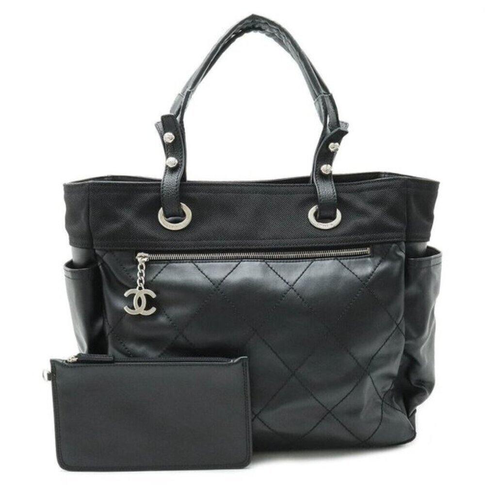 Chanel Paris Biarritz GM Leather Black with Pouch Tote Bag